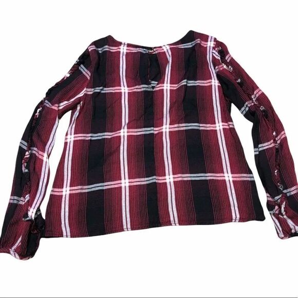 Anthro Sanctuary Zinfandel Red Plaid Ruffle Blouse - Picture 4 of 8